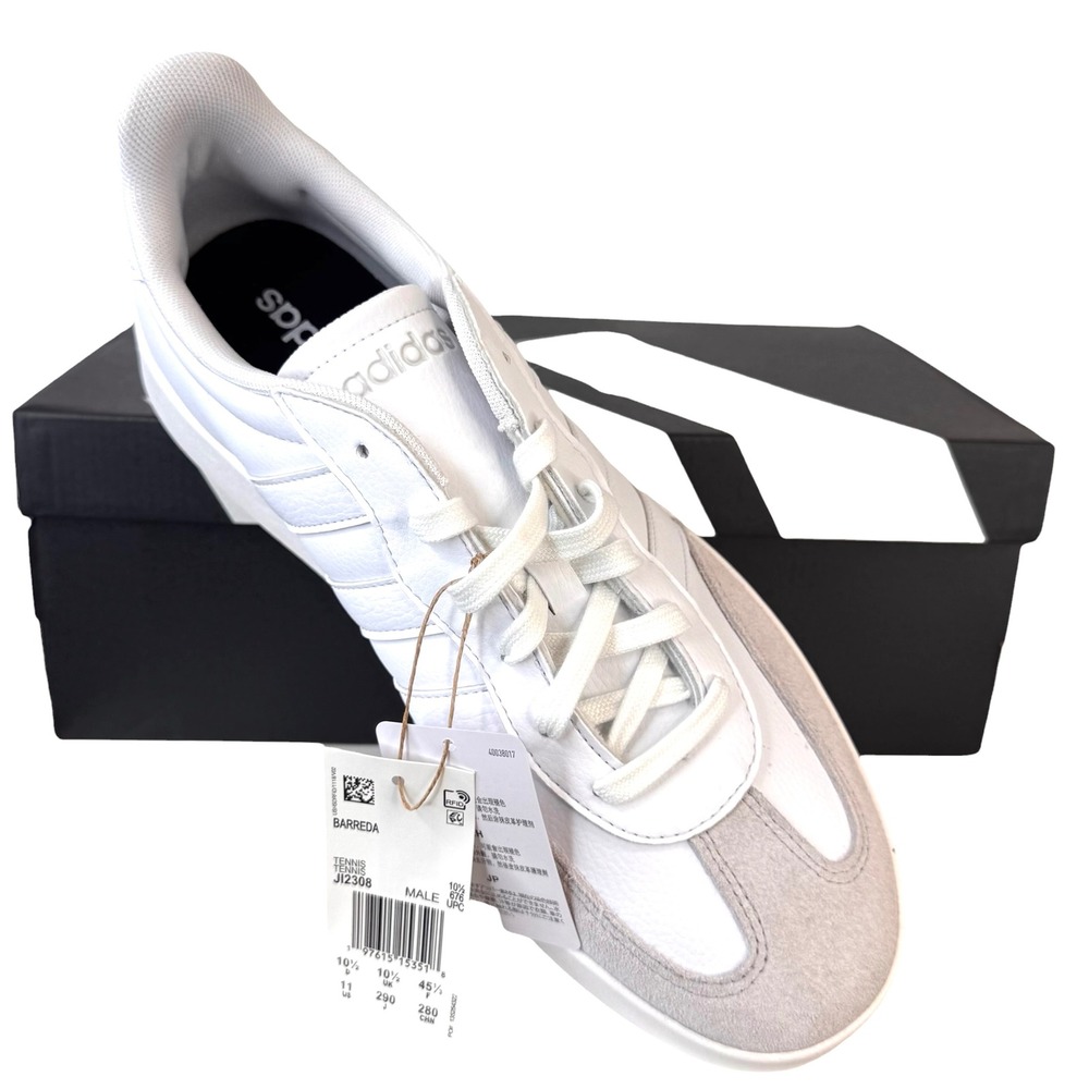 Adidas Barreda Tennis Shoes White Grey Leather Sneakers JI2308 Mens 11